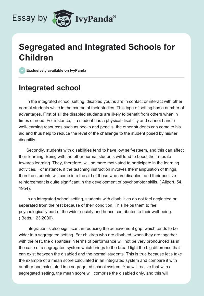 Segregated and Integrated Schools for Children. Page 1