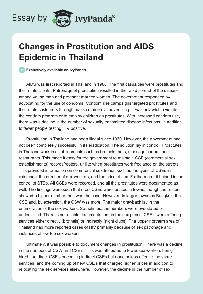 Changes in Prostitution and AIDS Epidemic in Thailand. Page 1