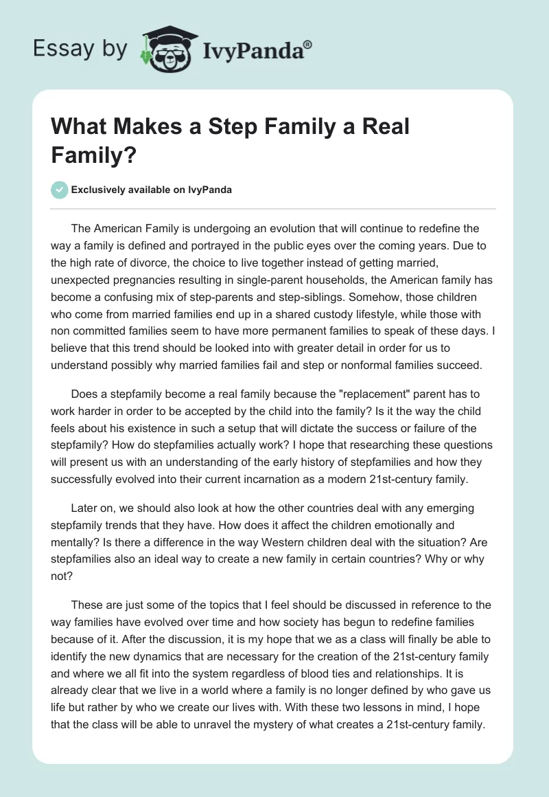 What Makes a Step Family a Real Family?. Page 1