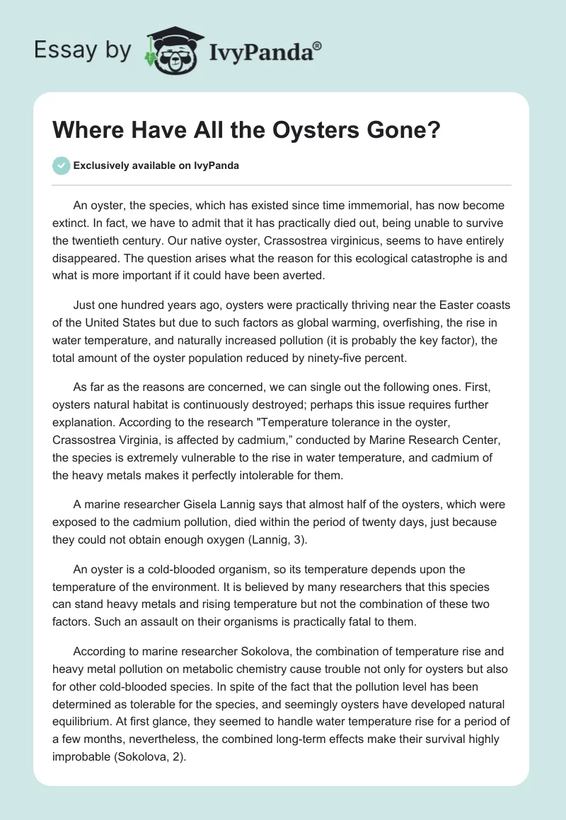 Where Have All the Oysters Gone?. Page 1