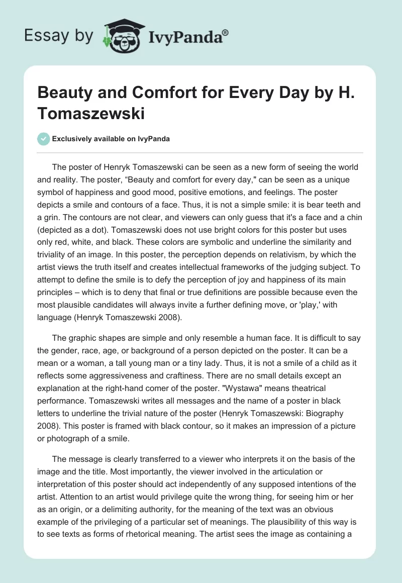 "Beauty and Comfort for Every Day" by H. Tomaszewski. Page 1