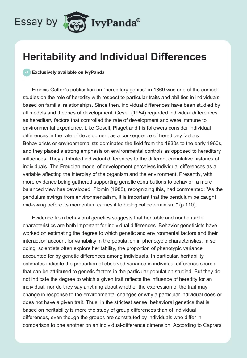 Heritability and Individual Differences. Page 1