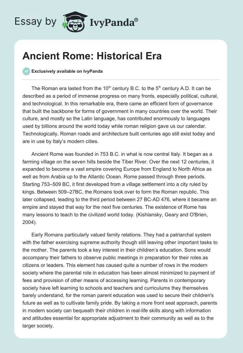 Ancient Rome: Historical Era. Page 1