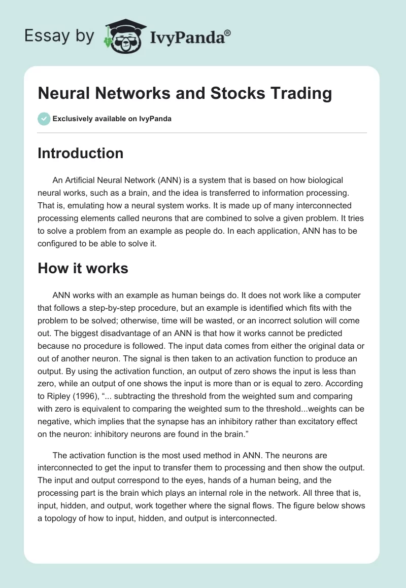 Neural Networks and Stocks Trading. Page 1