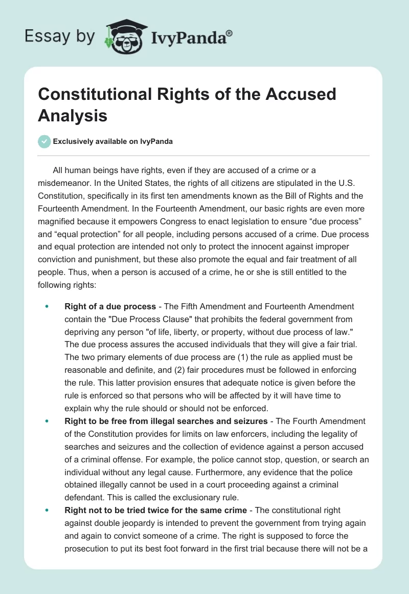 Constitutional Rights of the Accused Analysis. Page 1