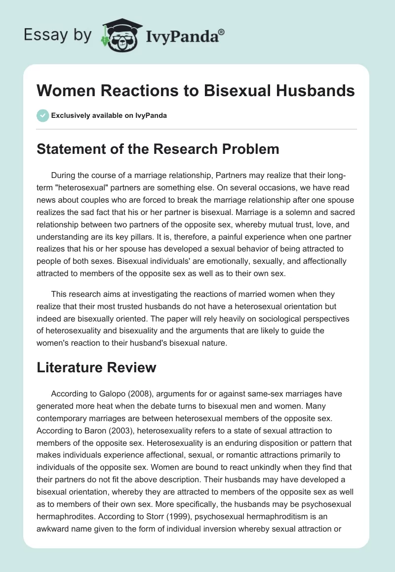 Women Reactions To Bisexual Husbands 2985 Words Research Paper Example