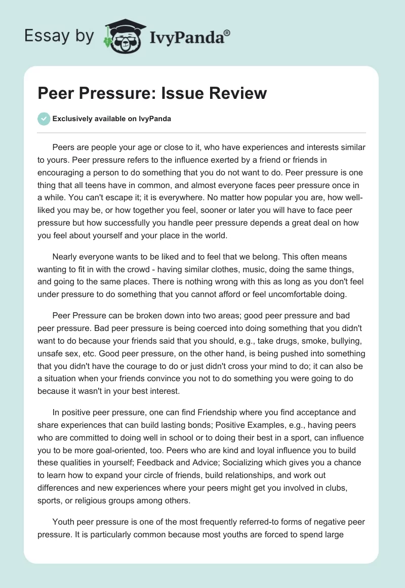 Peer Pressure: Issue Review. Page 1