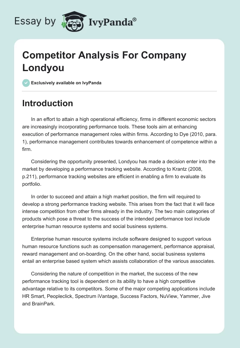 Competitor Analysis For Company Londyou. Page 1