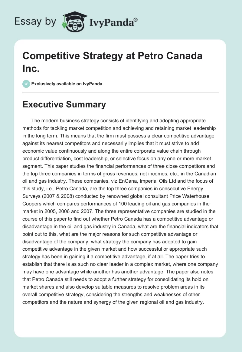 Competitive Strategy at Petro Canada Inc.. Page 1