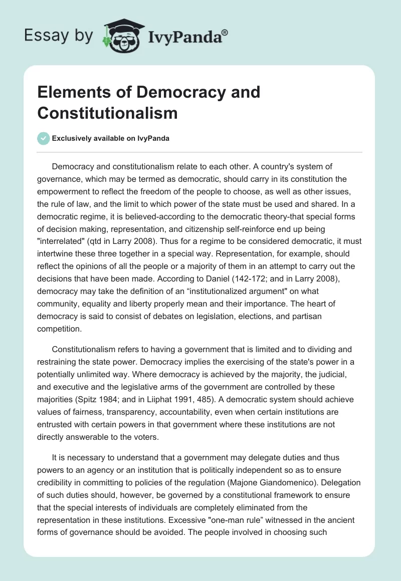 Elements of Democracy and Constitutionalism. Page 1