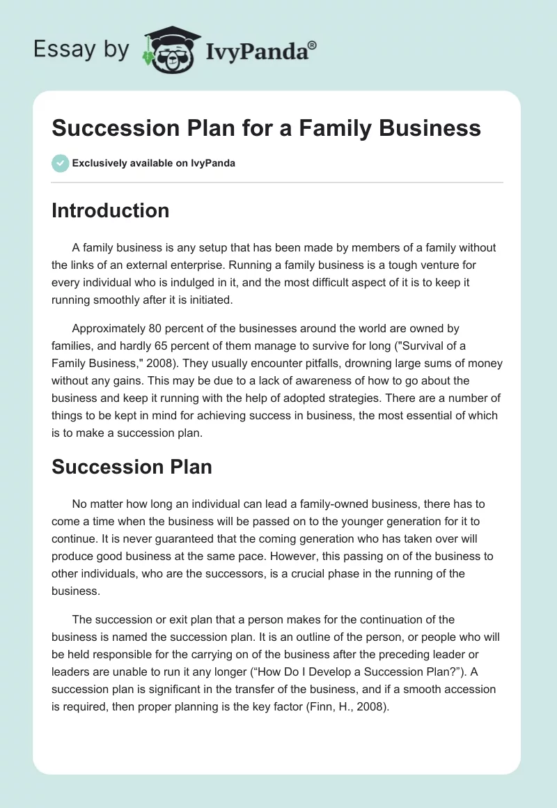 Succession Plan for a Family Business. Page 1