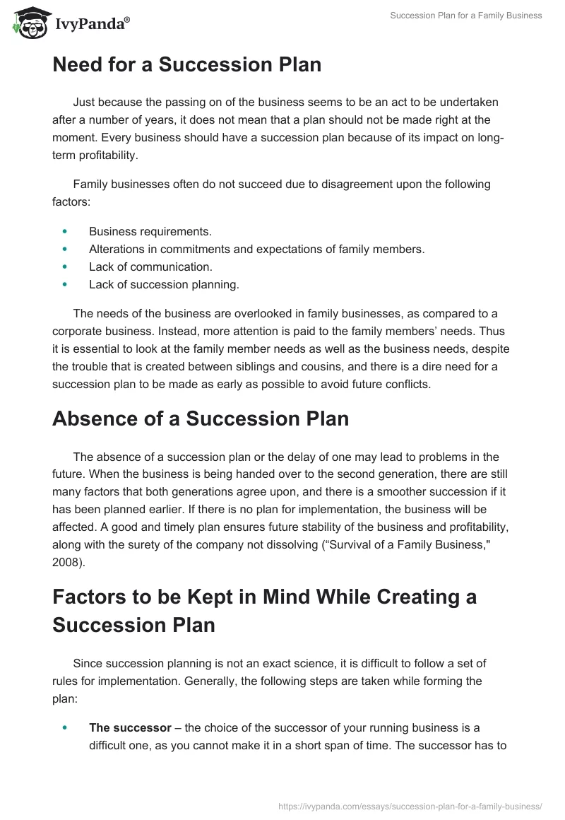 Succession Plan for a Family Business. Page 2