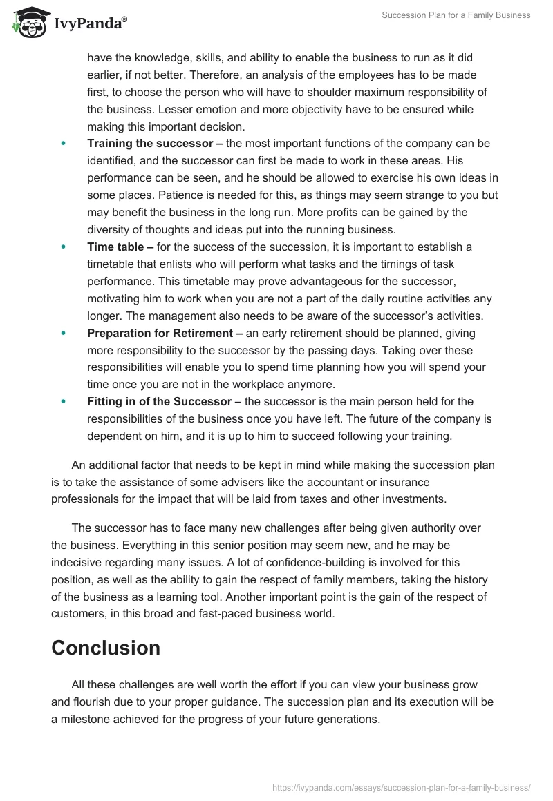 Succession Plan for a Family Business. Page 3