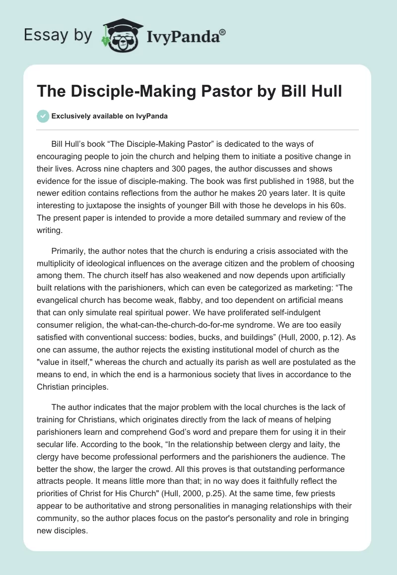 "The Disciple-Making Pastor" by Bill Hull. Page 1