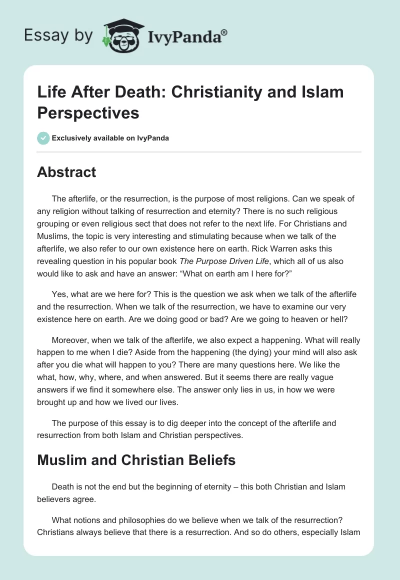 Life After Death: Christianity and Islam Perspectives. Page 1