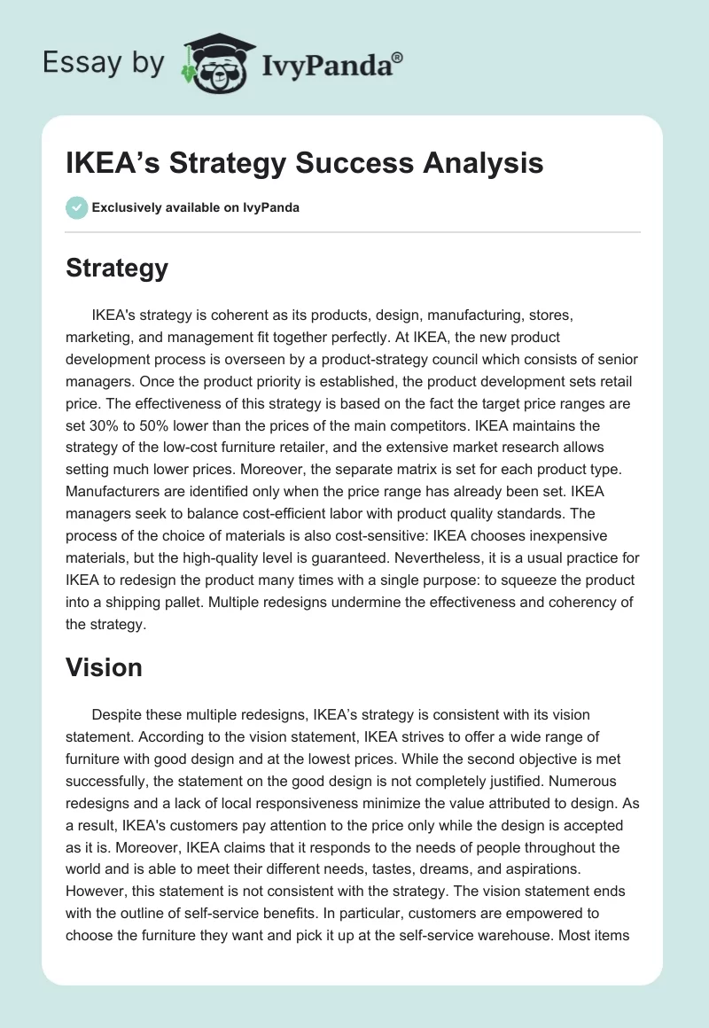 IKEA’s Strategy Success Analysis. Page 1