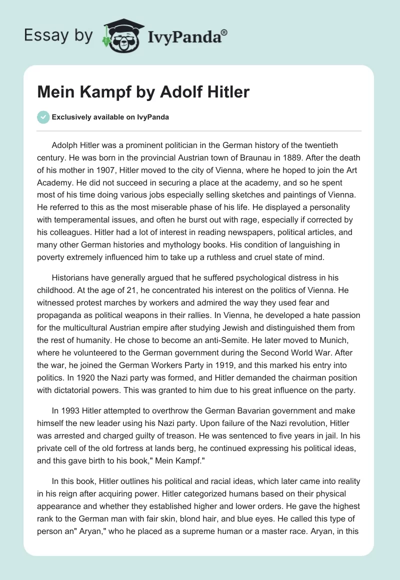 "Mein Kampf" by Adolf Hitler. Page 1