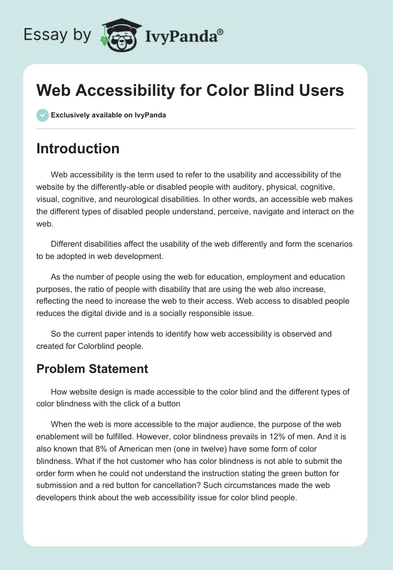 Web Accessibility for Color Blind Users. Page 1