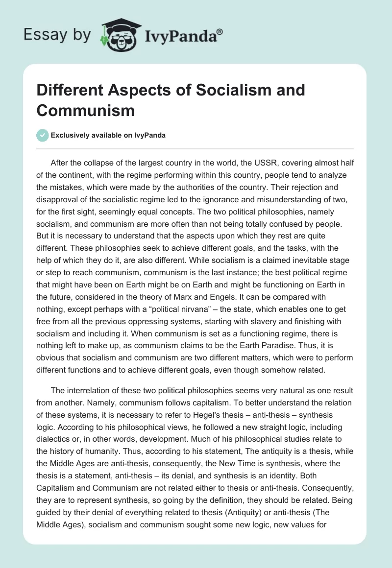 Different Aspects of Socialism and Communism. Page 1