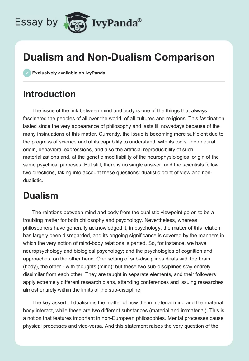 Dualism and Non-Dualism Comparison. Page 1