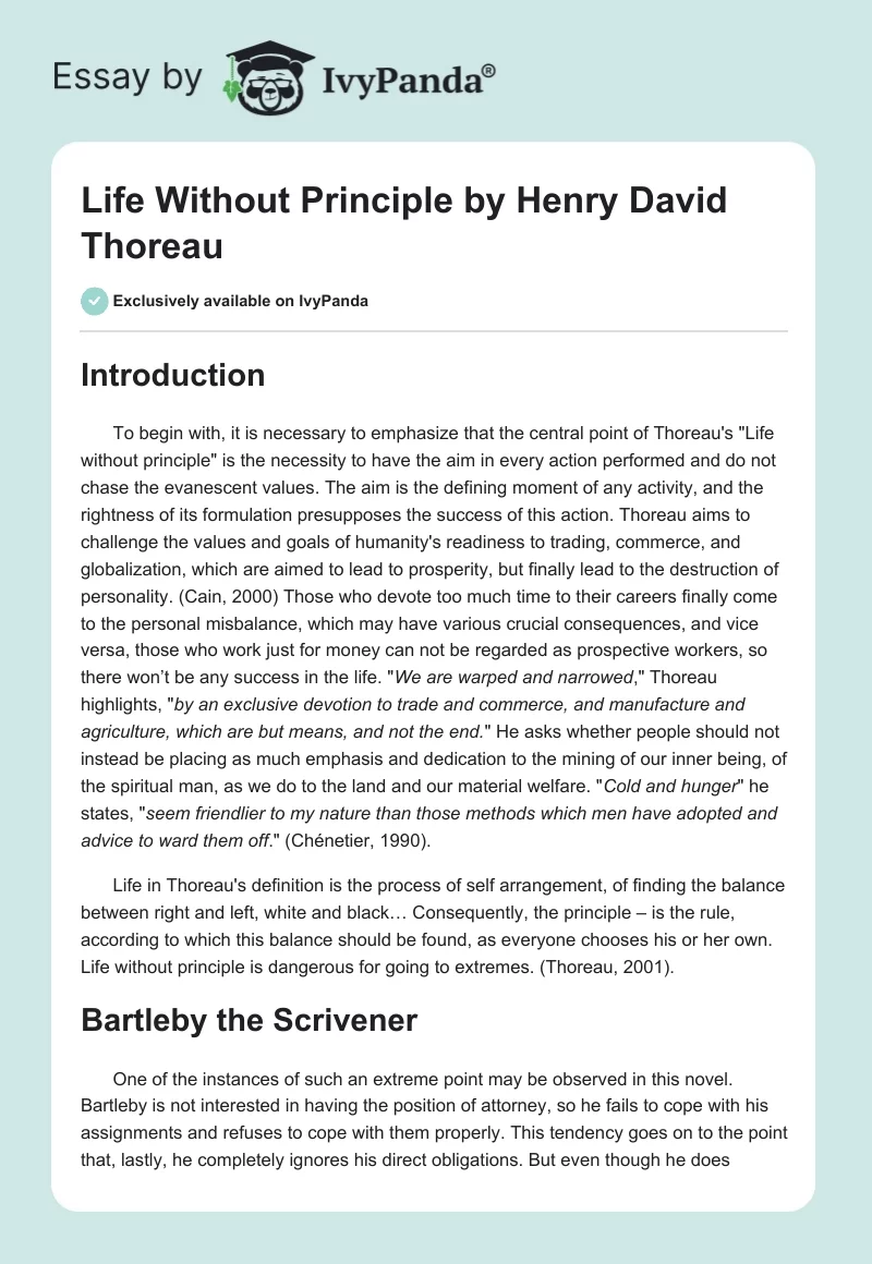 "Life Without Principle" by Henry David Thoreau. Page 1