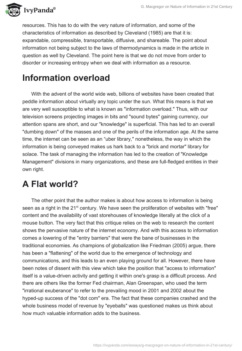 G. Macgregor on Nature of Information in 21st Century. Page 2