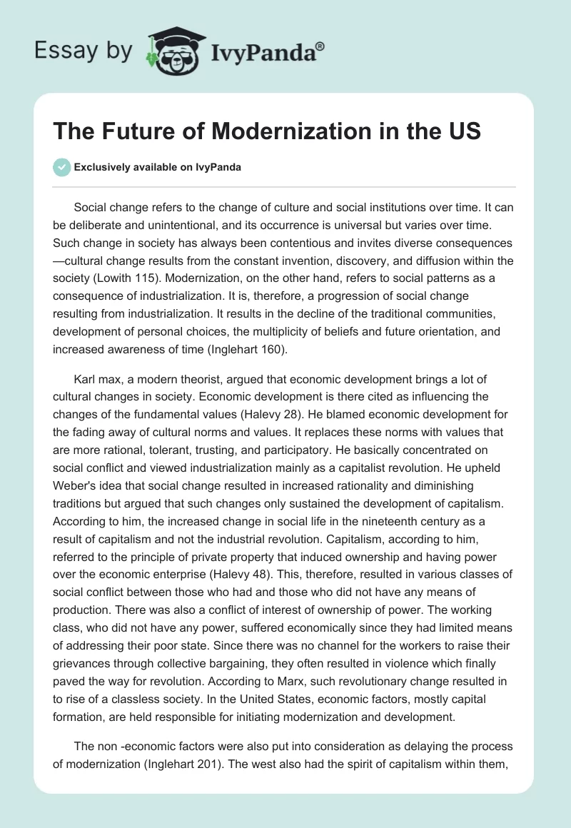 The Future of Modernization in the US. Page 1