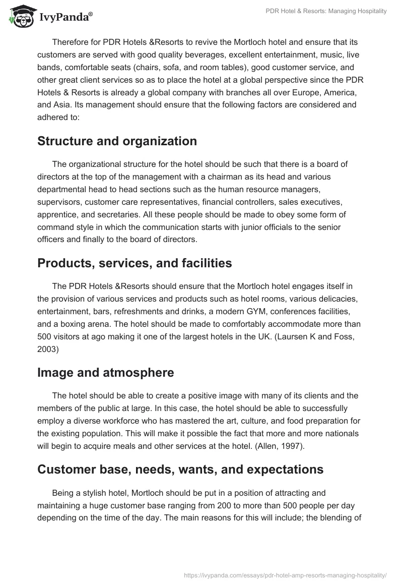 PDR Hotel & Resorts: Managing Hospitality. Page 2