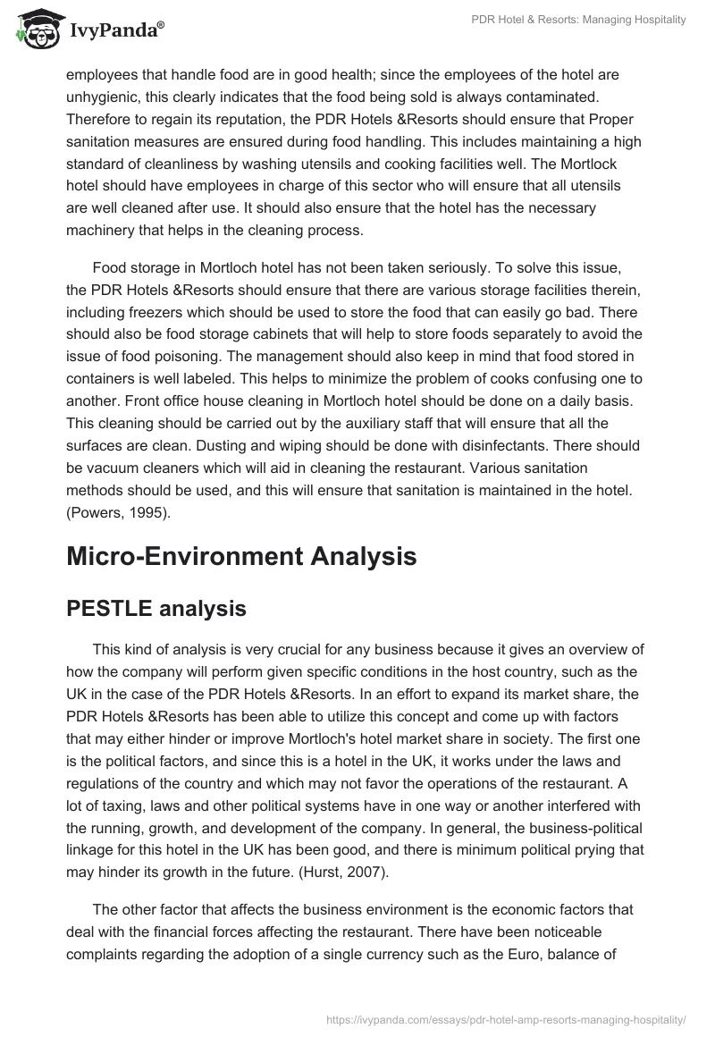 PDR Hotel & Resorts: Managing Hospitality. Page 5