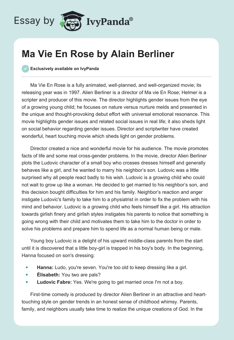 "Ma Vie En Rose" by Alain Berliner. Page 1