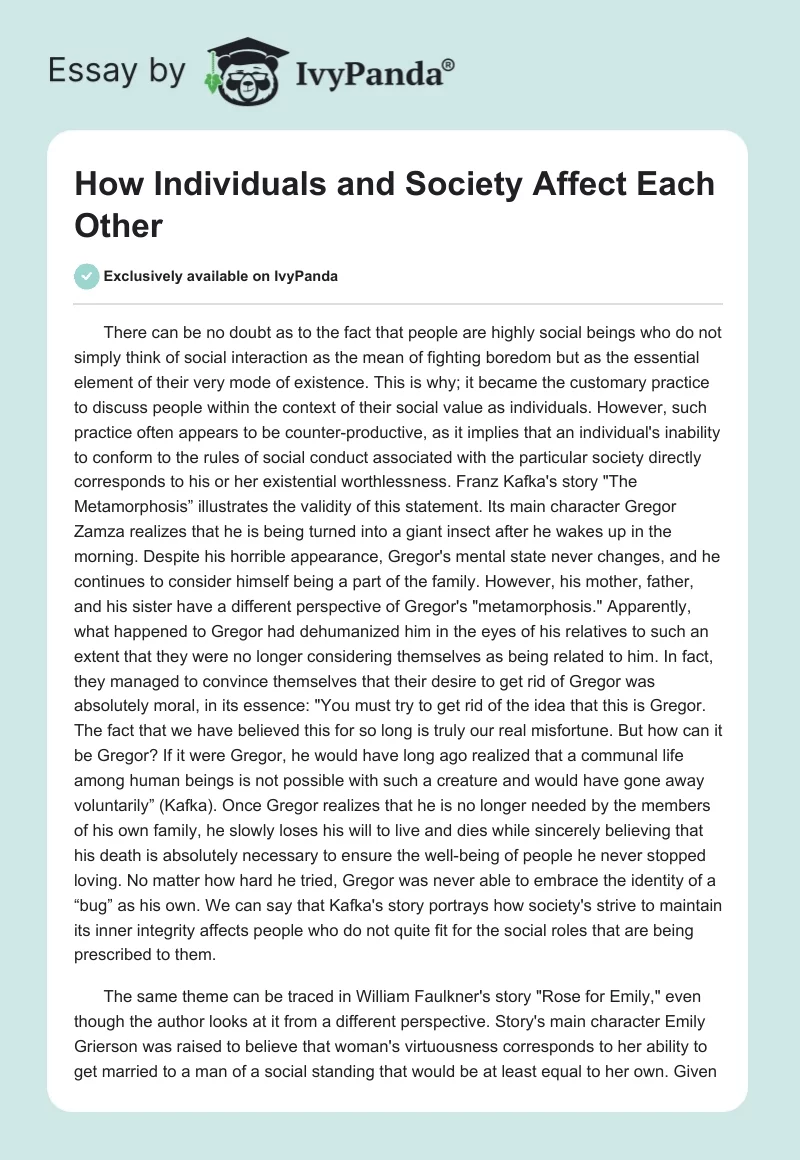 How Individuals and Society Affect Each Other. Page 1