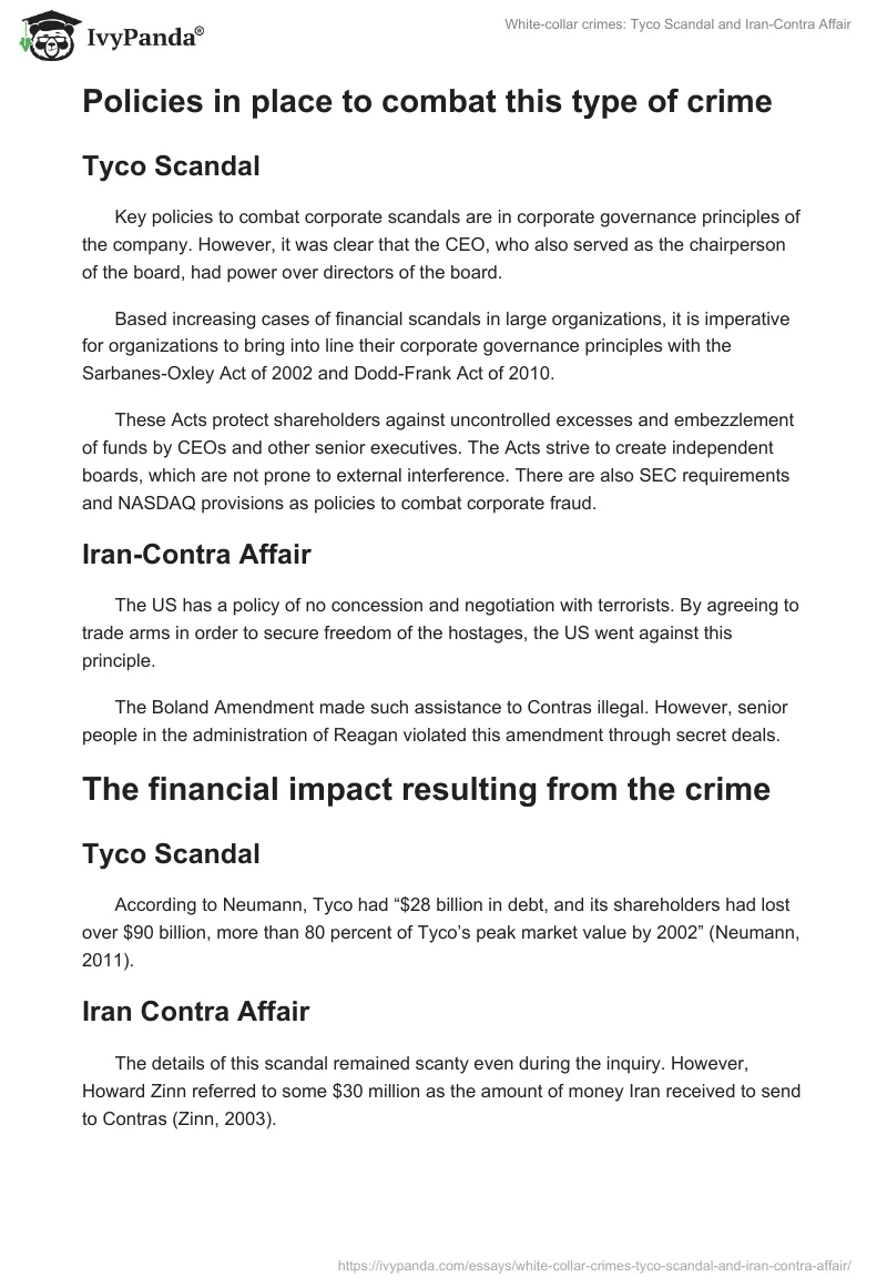 White-Collar Crimes: Tyco Scandal and Iran-Contra Affair. Page 4