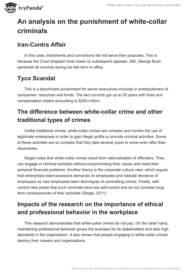 White-Collar Crimes: Tyco Scandal and Iran-Contra Affair. Page 5