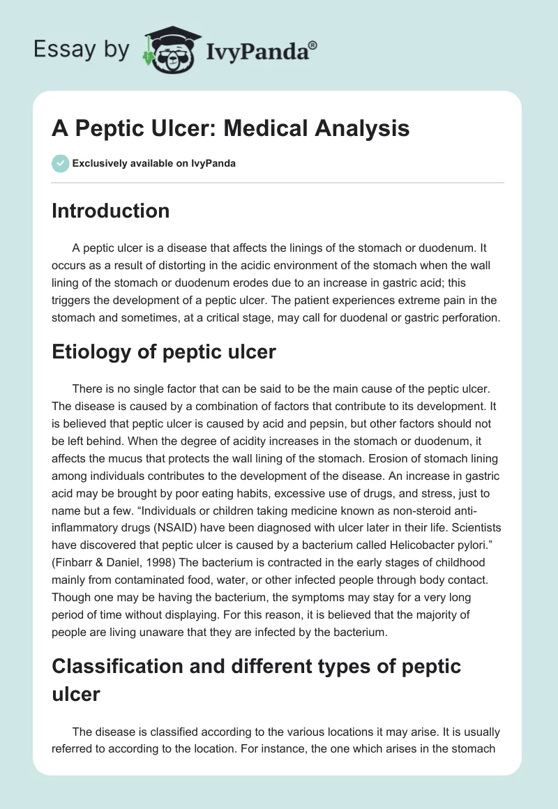 A Peptic Ulcer: Medical Analysis. Page 1