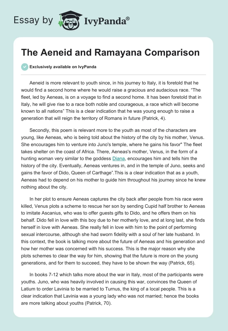 The "Aeneid" and "Ramayana" Comparison. Page 1
