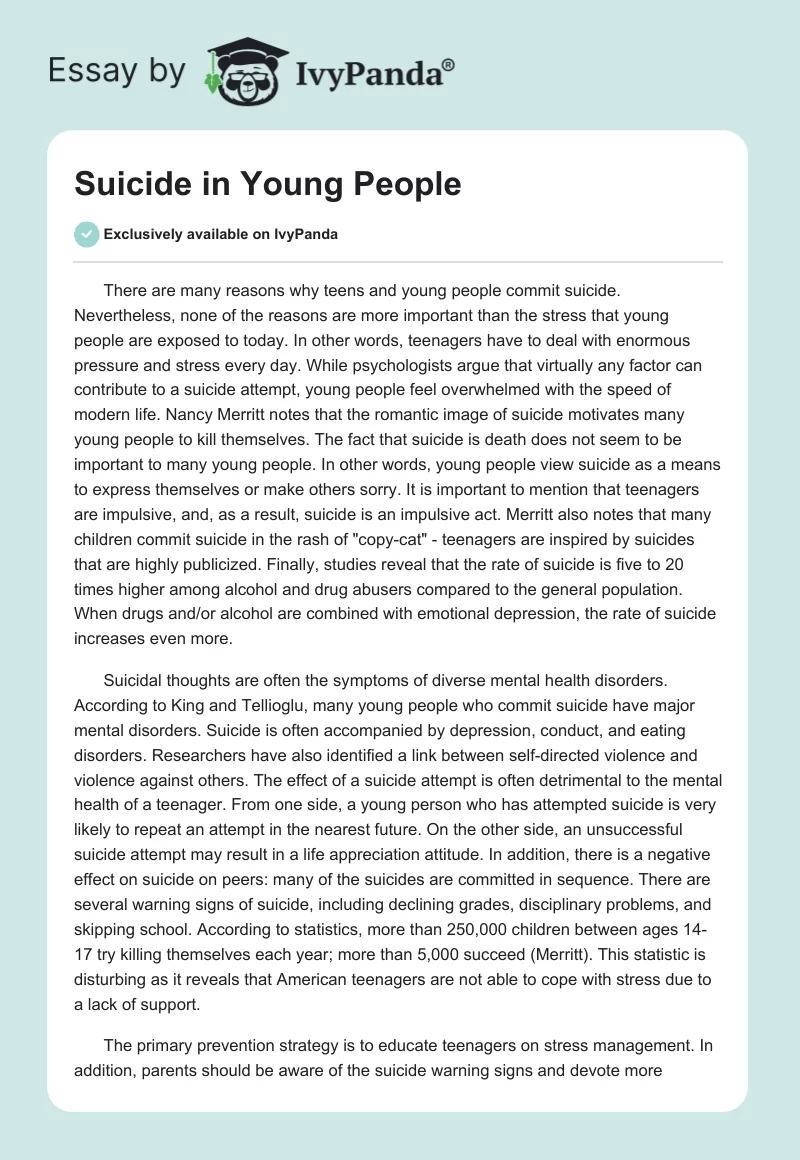 Suicide in Young People. Page 1
