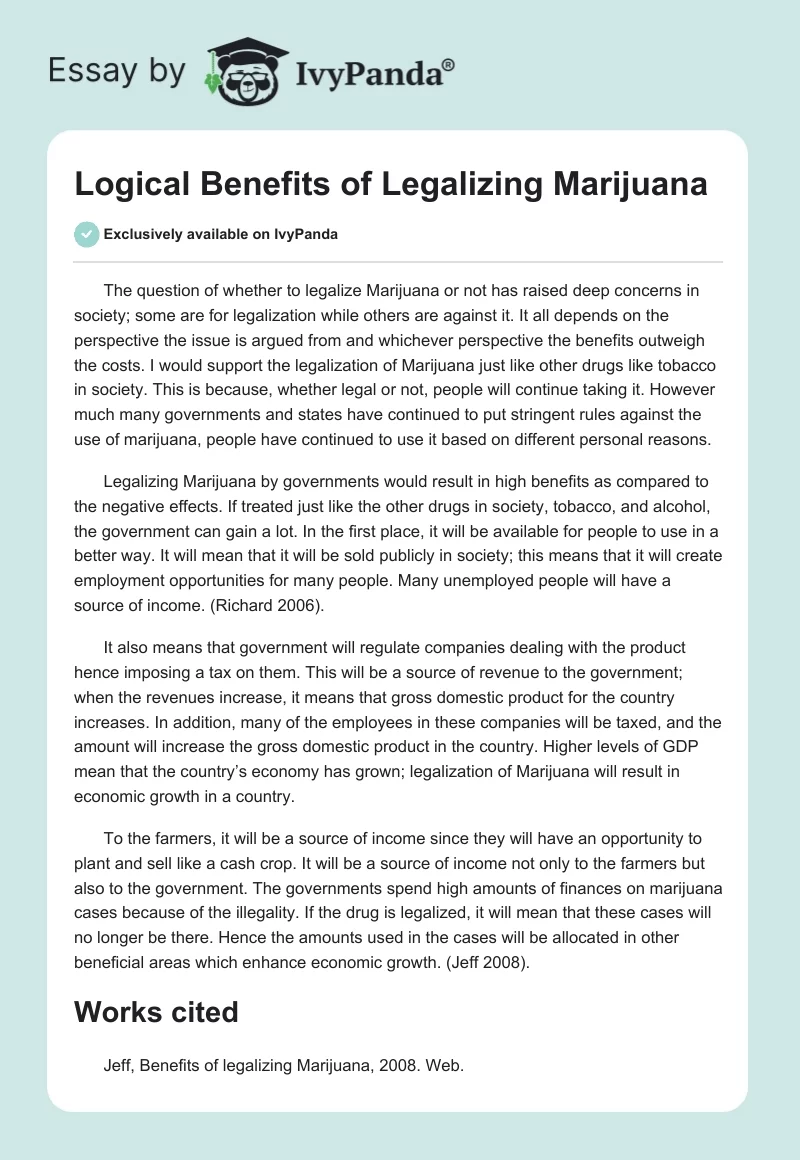 Logical Benefits of Legalizing Marijuana. Page 1