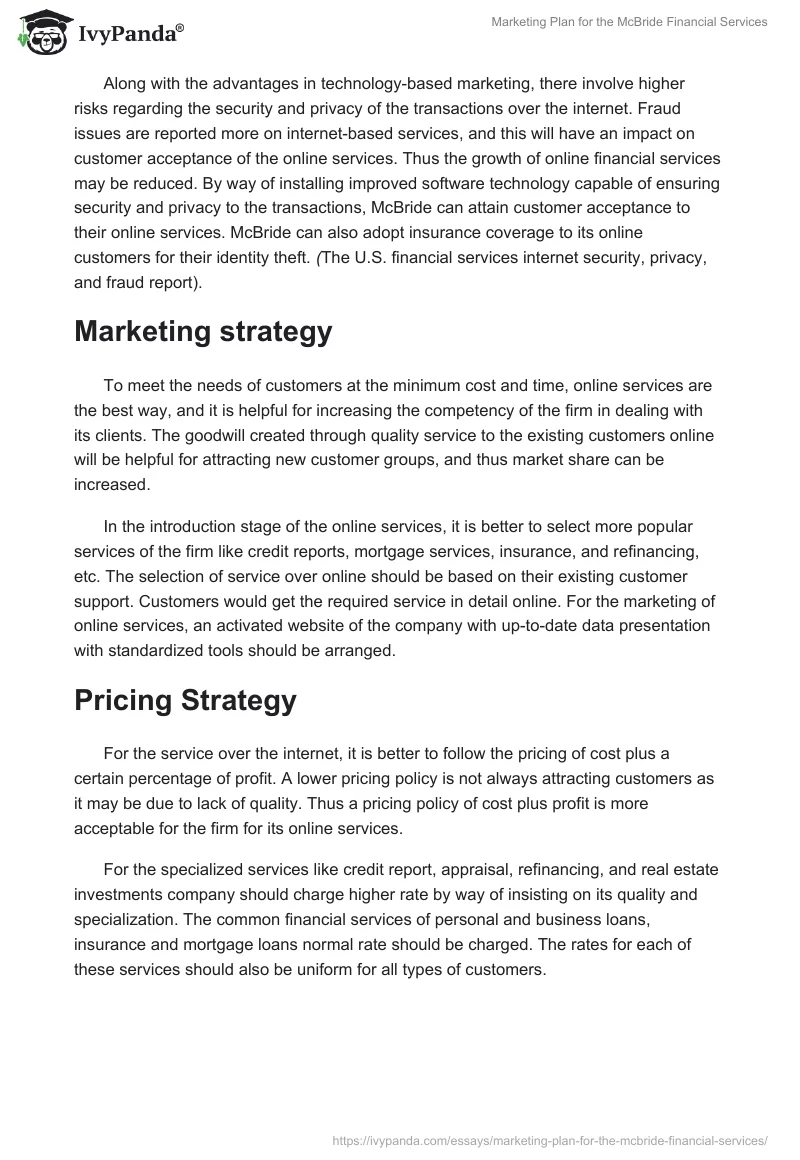 Marketing Plan for the McBride Financial Services. Page 3