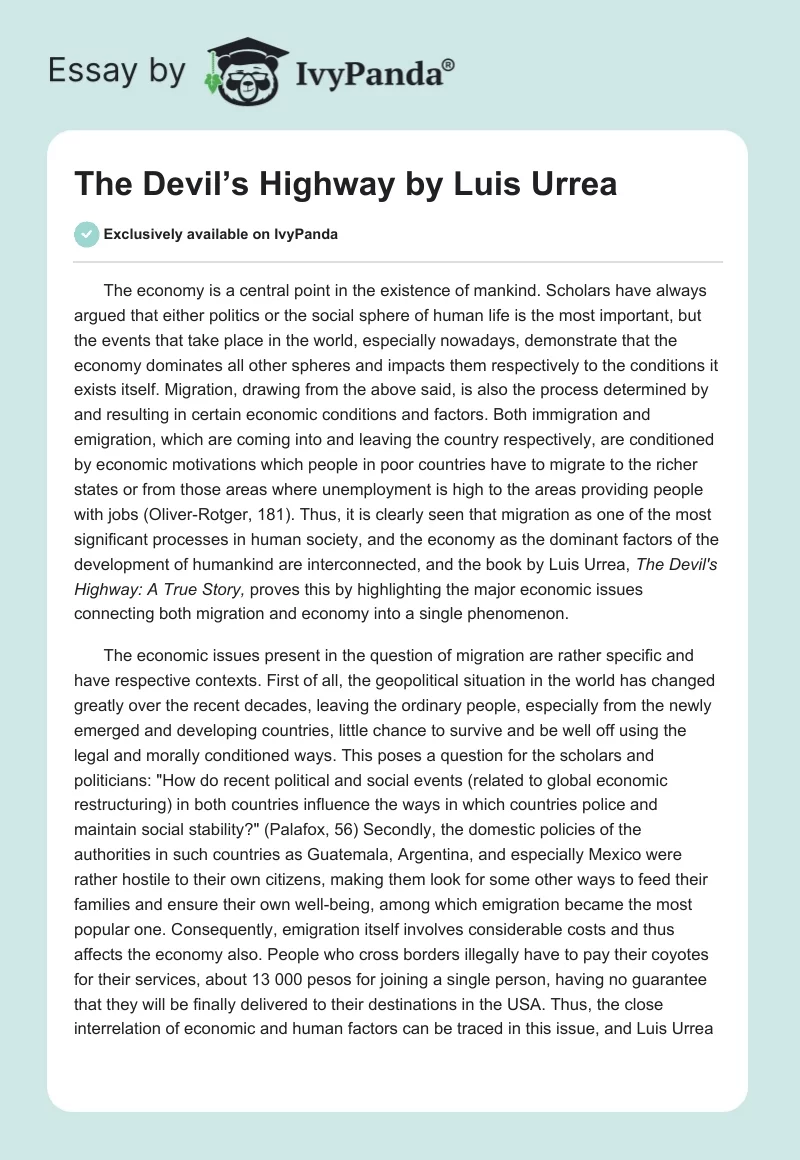 The Devil’s Highway by Luis Urrea. Page 1