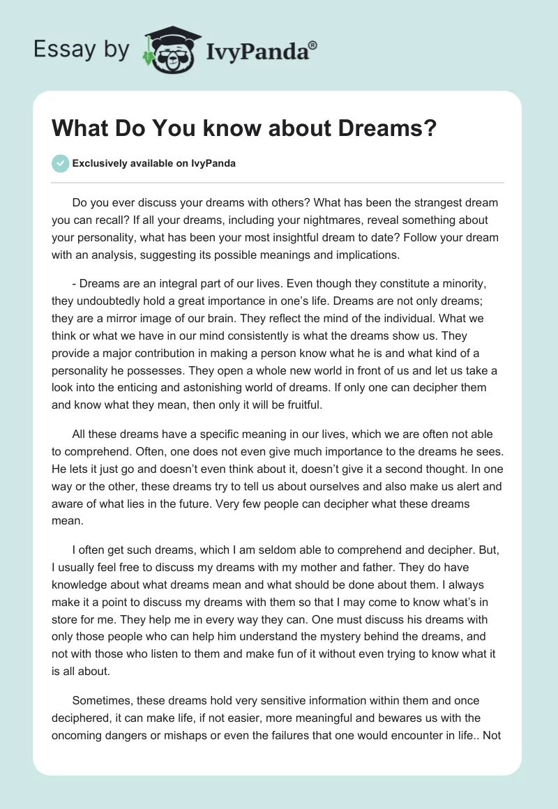 What Do You know about Dreams?. Page 1