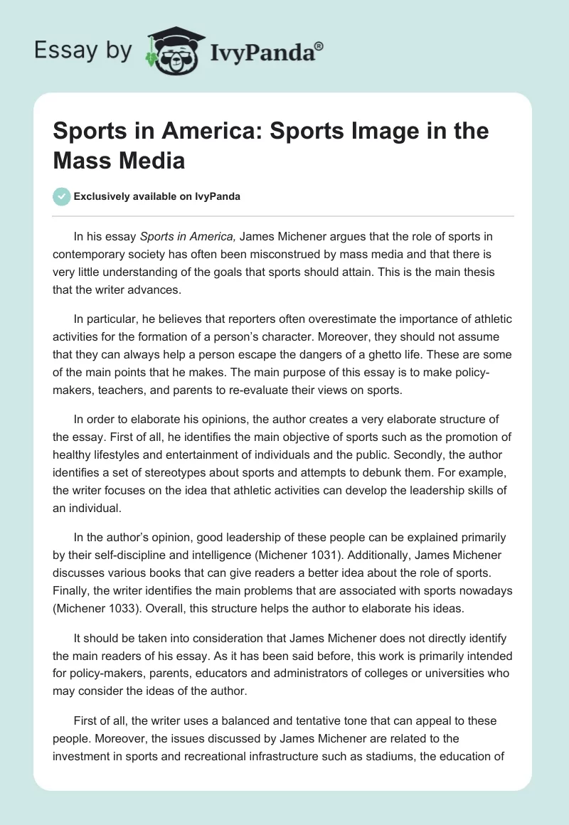 Sports in America: Sports Image in the Mass Media. Page 1