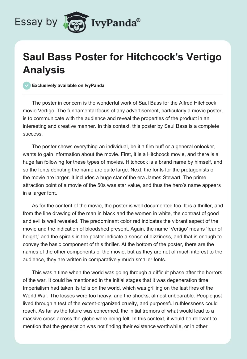 Saul Bass Poster for Hitchcock's Vertigo Analysis. Page 1