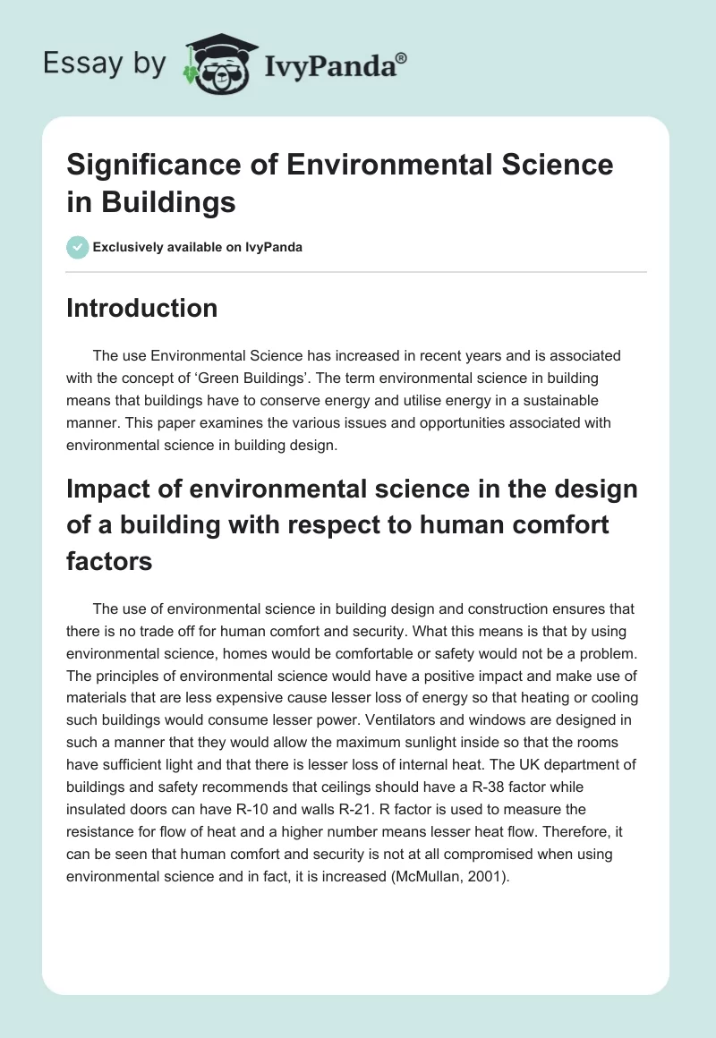 Significance of Environmental Science in Buildings. Page 1