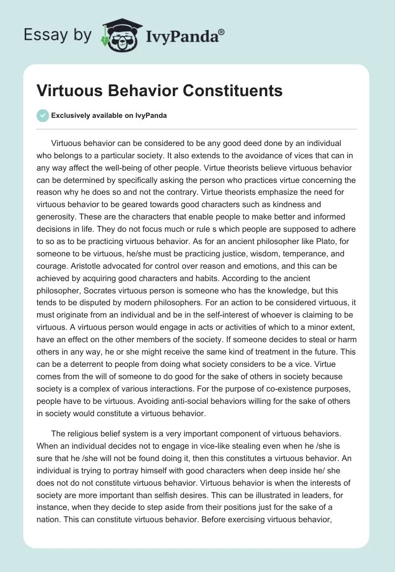 Virtuous Behavior Constituents. Page 1