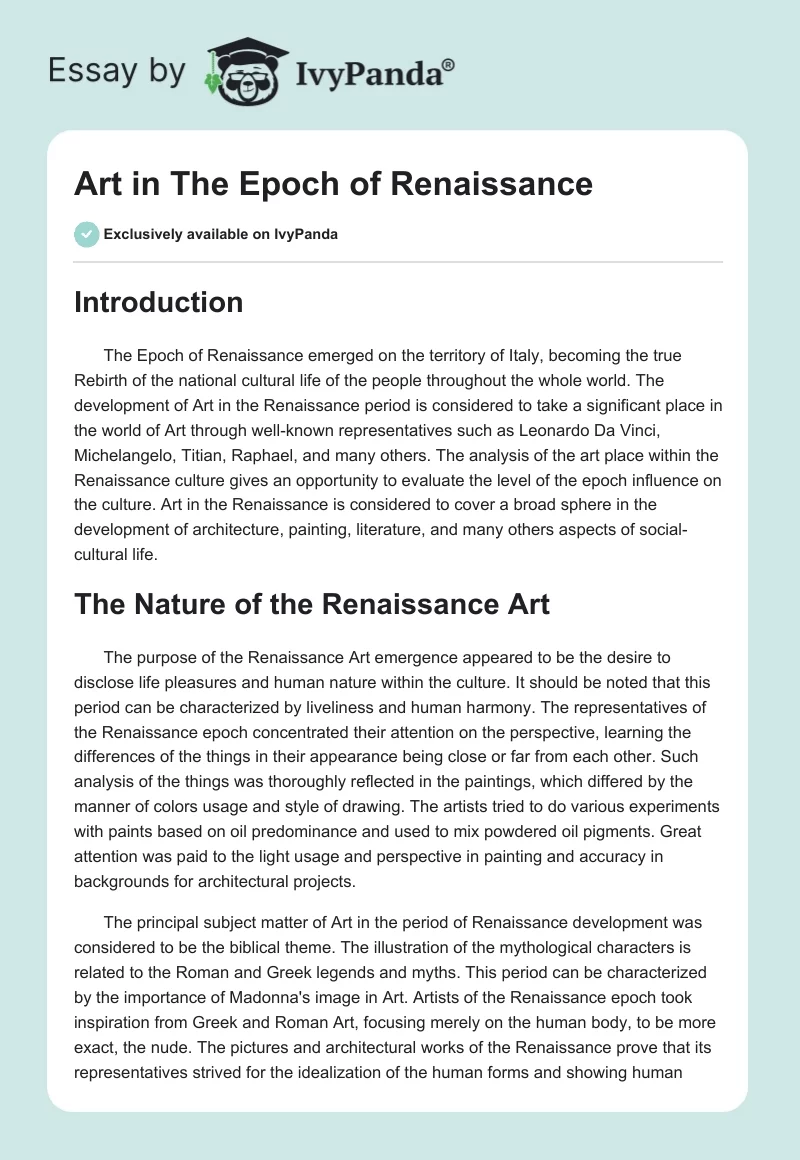 Art in The Epoch of Renaissance. Page 1