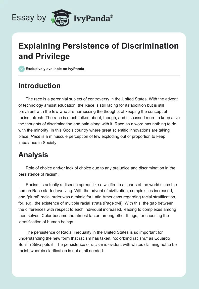 Explaining Persistence of Discrimination and Privilege. Page 1