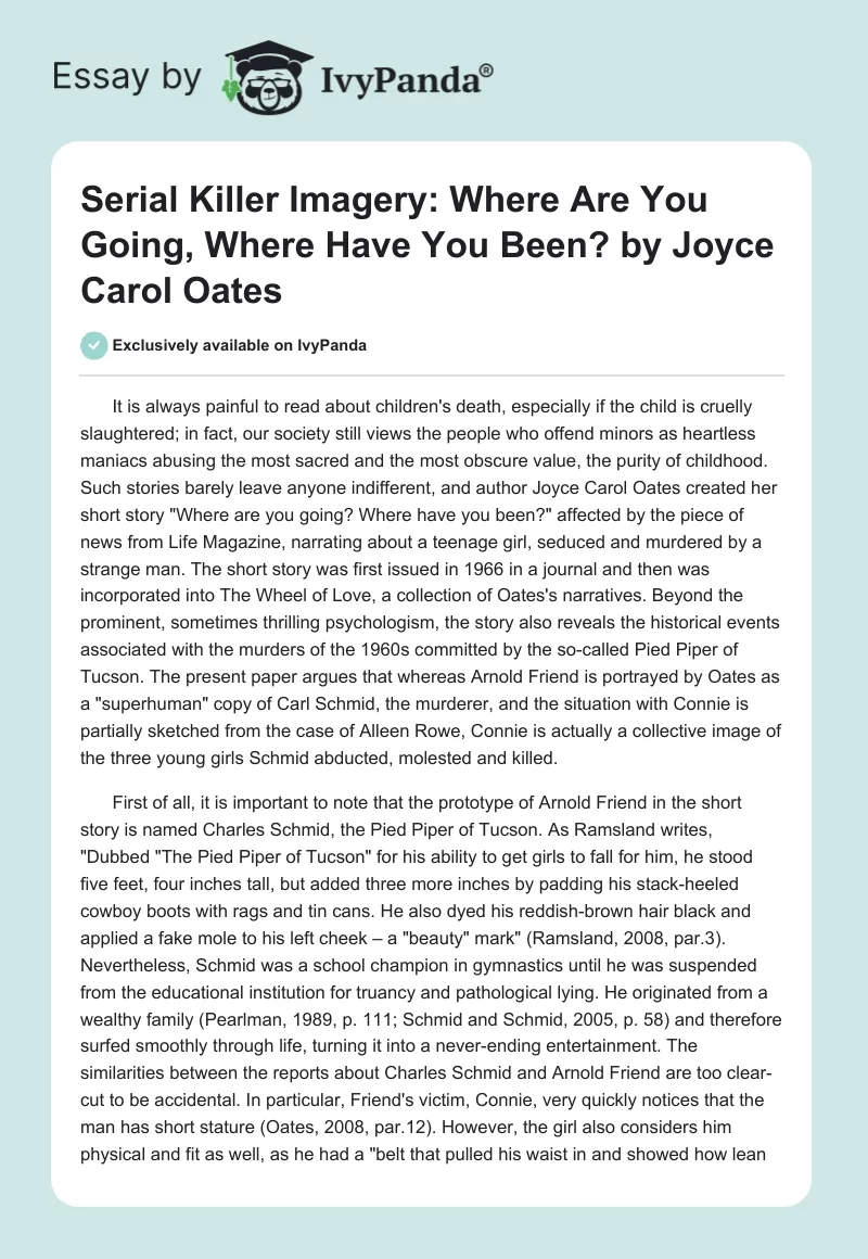 Serial Killer Imagery: "Where Are You Going, Where Have You Been?" by Joyce Carol Oates. Page 1