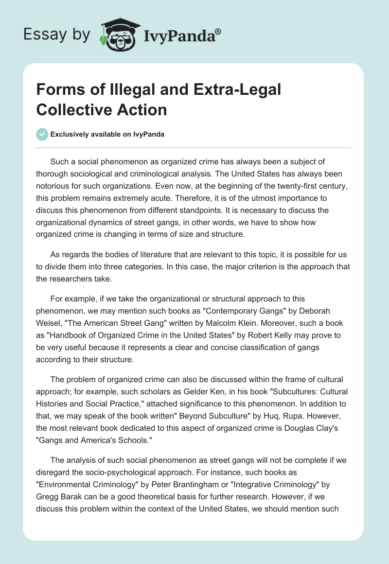 Forms of Illegal and Extra-Legal Collective Action. Page 1