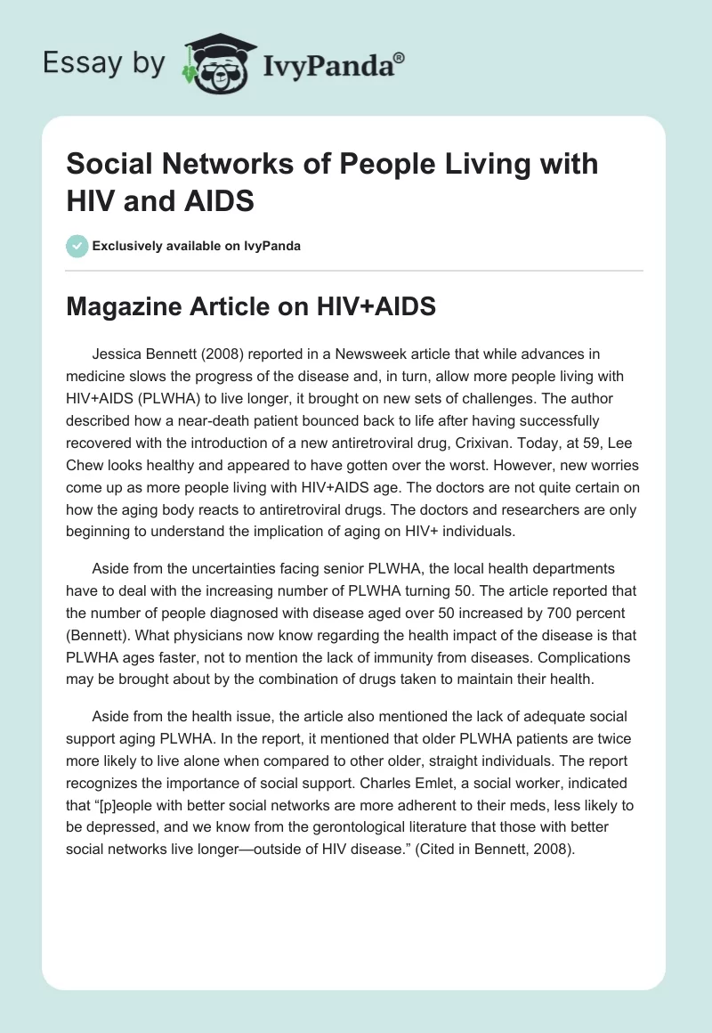 Social Networks of People Living With HIV and AIDS. Page 1