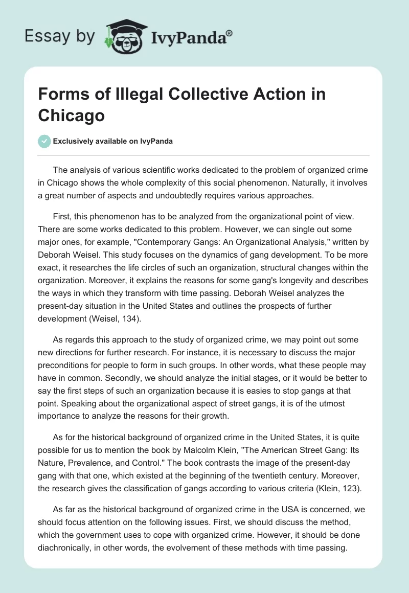 Forms of Illegal Collective Action in Chicago. Page 1